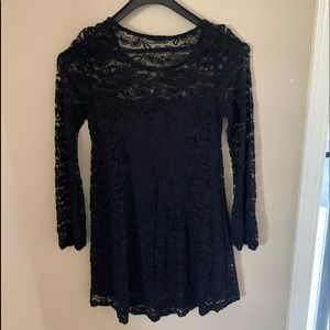 Black Lace Fit and Flare Dress w/ Long Sleeves